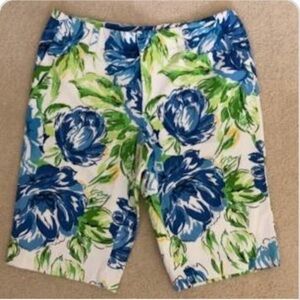 For the Republic Floral Bermuda Shorts White Blue Green Yellow Womens Size 6P